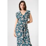 Jurk - Midi - V-hals - Korte Pofmouwen - 51% Modal - 44% Polyester - 5% Elastaan