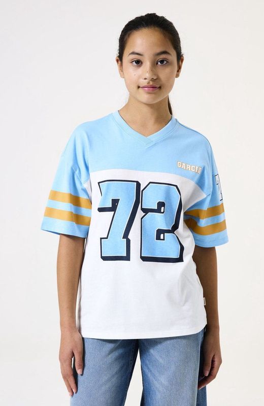 GARCIA - T-shirt - Wit - Katoen - V-hals, Korte Mouwen