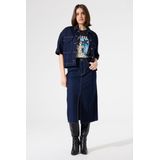 GARCIA - Rok - Blauw - Katoen - Hoge Taille, Knoop- en Ritssluiting