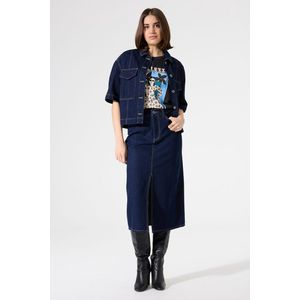 GARCIA - Midi Rok - Blauw - Katoen - Hoge Taille