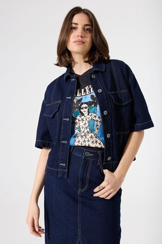 GARCIA - Overhemd - Blauw - Katoen - Cropped met Knoopsluiting