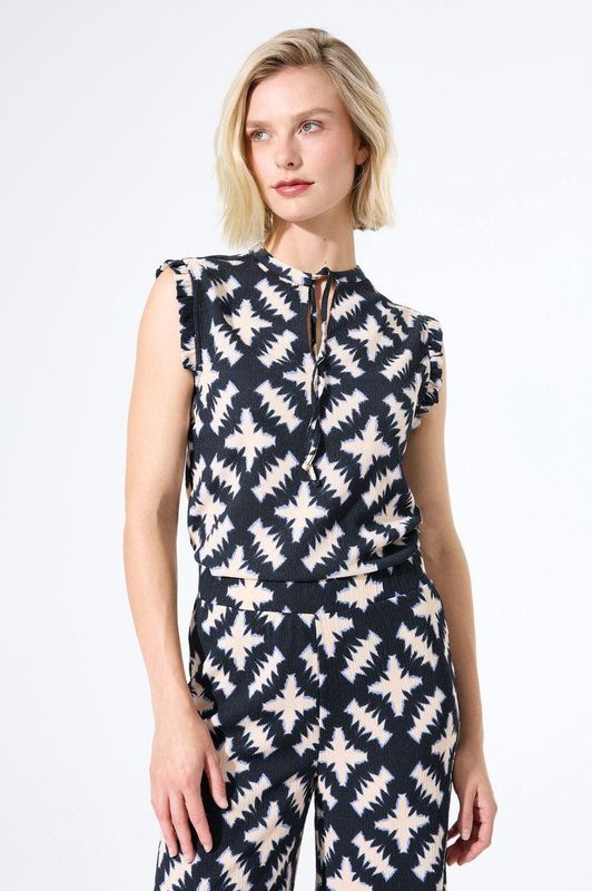 GARCIA - Dames Top - Zwart - Gerecycled Polyester - Crinkle Stof