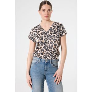 GARCIA - Luipaardprint T-shirt - Bruin - Gerecycled Polyester en Viscose