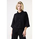 GARCIA - Overhemd - Zwart - Lyocell en Polyester - Korte Mouwen