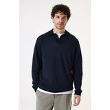 GARCIA - Polo - Blauw - Katoen - V-hals met Lange Mouwen