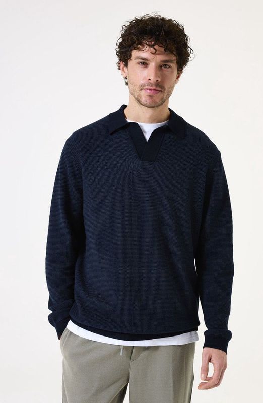 GARCIA - Polo - Blauw - Katoen - V-hals met Lange Mouwen