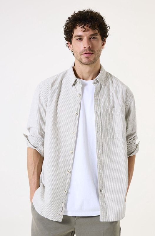 GARCIA - Overhemd - Groen - Katoen - Gestreept