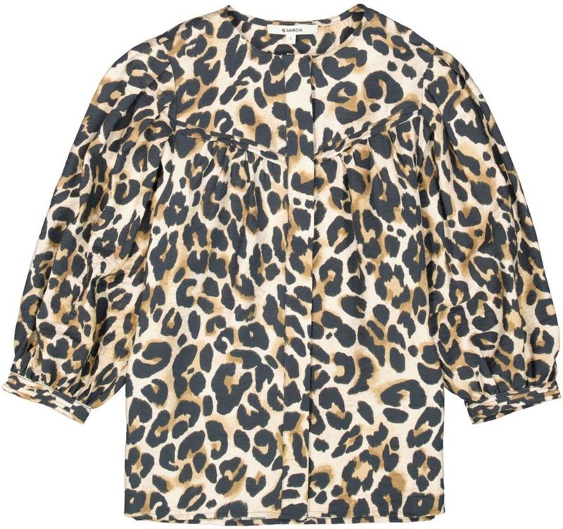 GARCIA - Overhemd - Bruin - Luipaardprint - 88% Viscose - 12% Polyamide