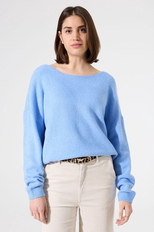 GARCIA - Gebreide Trui - Blauw - 68% Acryl, 25% Gerecycled Polyester, 5% Wol, 2% Elastaan