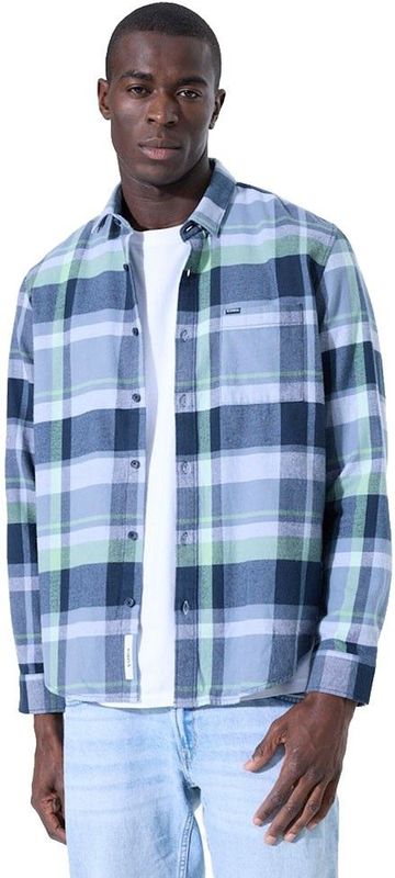 GARCIA - Overhemd - Blauw - Geruit Flanellen - Lange Mouwen - Regular Fit