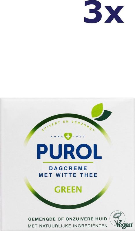 3x Purol Green Dagcreme Met Witte Thee 50 ML