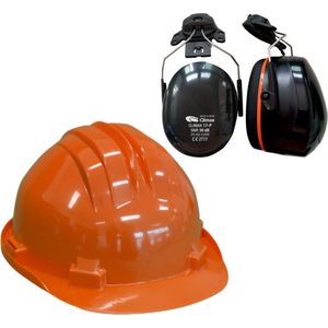 Bouwhelm RS5 met Oorkappen - Oranje - Veiligheidshelm voor volwassenen - Oorkappen helm – Gehoorbescherming