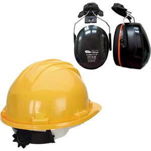 Veiligheidshelm RG5 met Oorkappen - Geel - Verstelbaar met Draaiknop - Oorkappen helm – Gehoorbescherming
