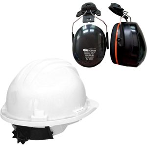 Veiligheidshelm RG5 met Oorkappen - Wit - Verstelbaar met Draaiknop - Oorkappen helm – Gehoorbescherming