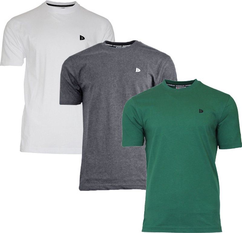3-Pack Donnay T-shirt (599008) - Sportshirt - Heren - White Charcoal marl Forest Green