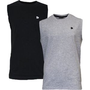 2-Pack Donnay - T-shirt zonder mouw (Stan) - Sportshirt - Heren - Black/Grey-marl (470) - maat S