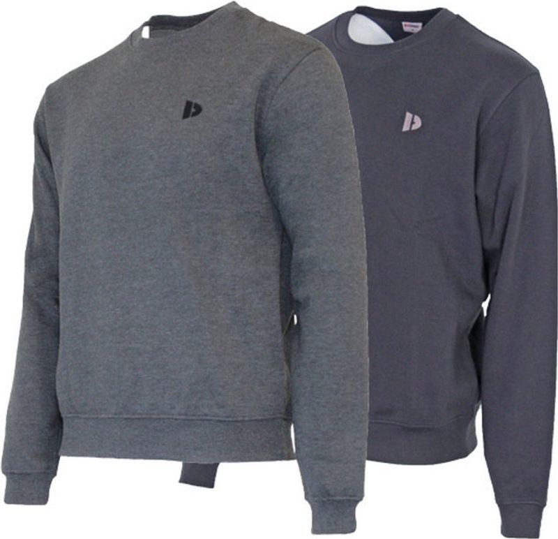 2-Pack Donnay - Fleece sweater ronde hals (Dean) - Sporttrui - Heren - Charcoal-marl/Navy (1397)