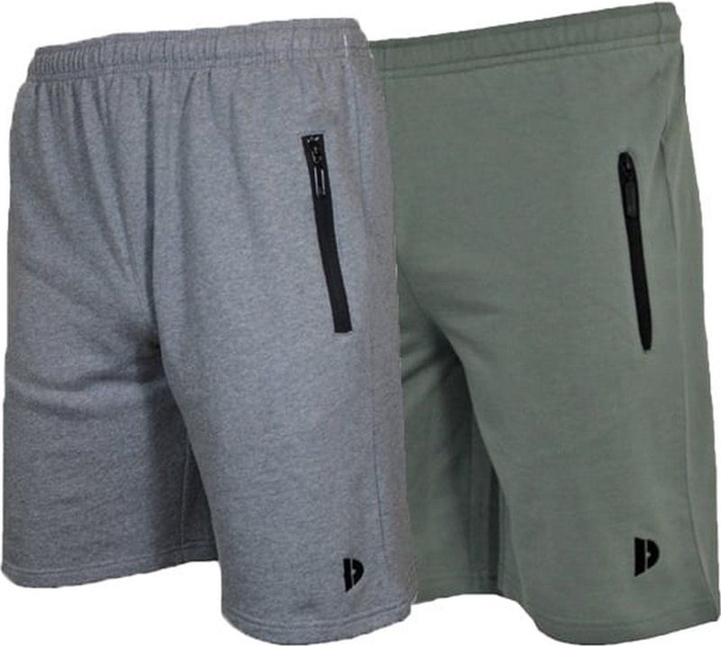 2-Pack Donnay Joggingshort (Nick) - Sportshort - Heren - Silver-marl/Jungle green (594) - maat S