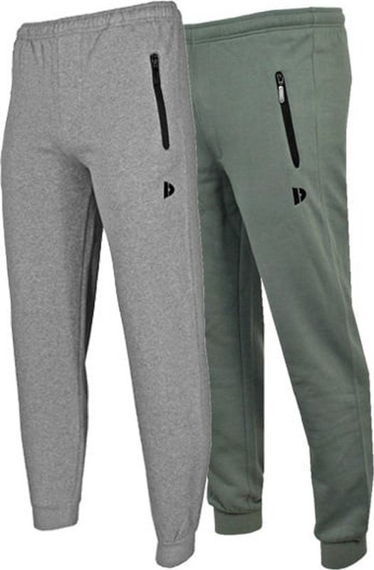 2-Pack Donnay - Joggingbroek met elastiek (Jack) - Sportbroek - Heren - Silver-marl/Jungle green (594) - maat S