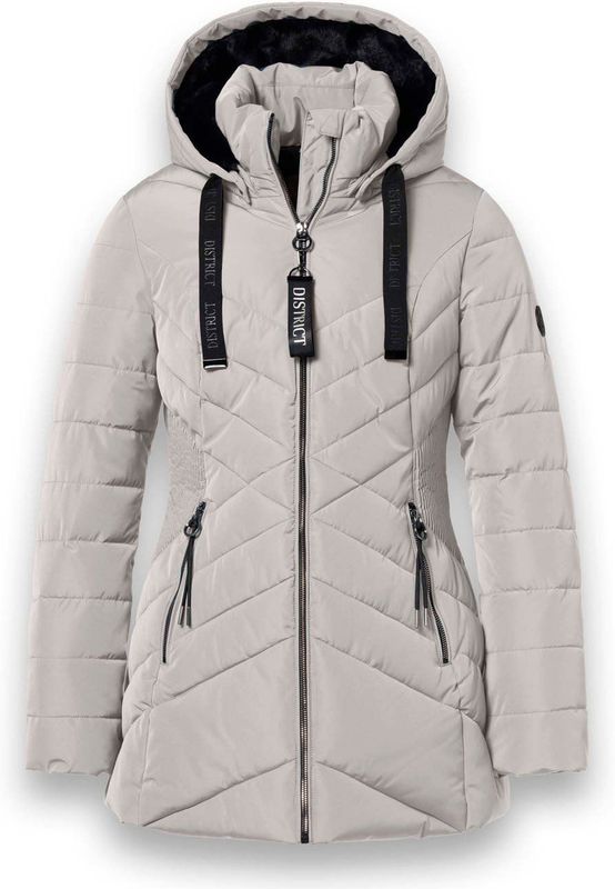 District - Gewatteerde Jas - Grijsbruin - Dames - Met Capuchon