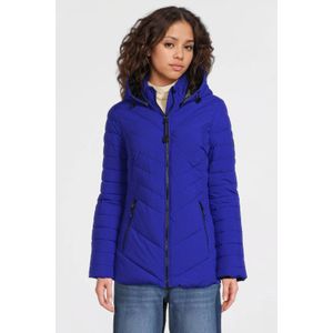 District - KAPRUN - Damesjas - Cobalt - Imitatiedonsjack met Verstelbare Afneembare Capuchon