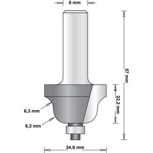 Hikoki Accessoires 8 Mm Profielfrees (Romeinse Ogieffrees) Met Onderlager 34.9X57X6.3 - 754097