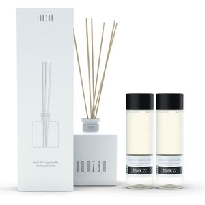 JANZEN Home Fragrance Sticks XL White - incl. 2 x 200 ml navulling Black 22 - Fris en Kruidig - Geurstokjes XL
