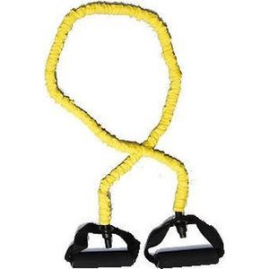 Matchu Sports - Fitness elastiek weerstandsbanden - Fitness elastiek met handvat - DeLuxe - 4 kilo - 1,2 meter - Fitness elastieken - Geel