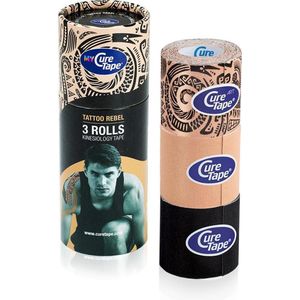 My CureTape® Tattoo Rebel - Kinesiotape - Zwart en Beige - Koker met 3 Rollen