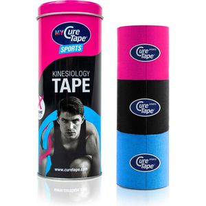 CureTape - Sports - Koker met 3 Rollen - Pink, Zwart, Blauw - Extra Kleefkracht