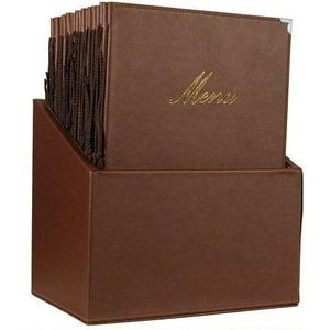 Securit Classic lederlook menukaart (x20) plus box, incl. 1 dubbele inzet voor menu's (voor 4 pagina's A4), bruin, 38 x 23 x 32 cm