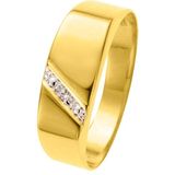 Lucardi Heren Zegelring met diamant 0.01ct - Ring - Vaderdag Cadeau - 14 Karaat Goud - Geelgoud