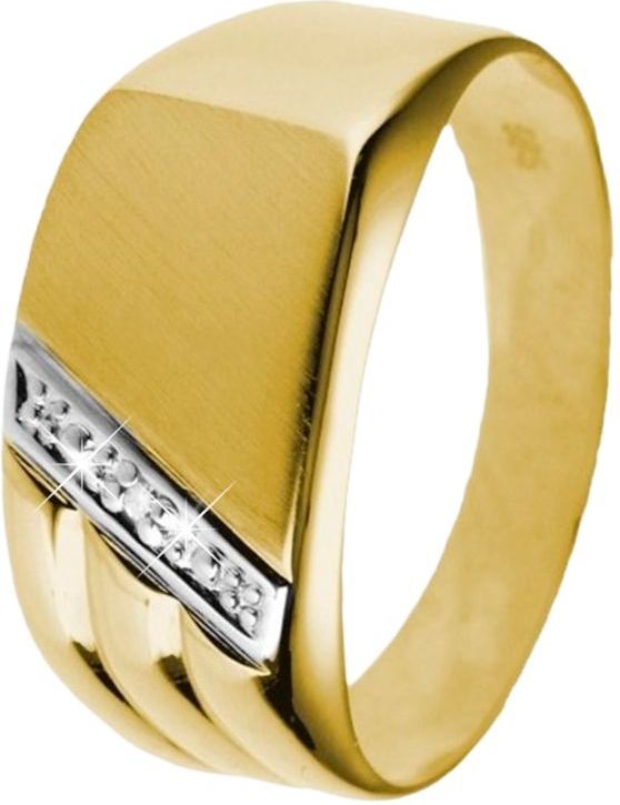 Lucardi Heren Zegelring met diamant 0.01ct - Ring - Vaderdag Cadeau - 14 Karaat Goud - Geelgoud