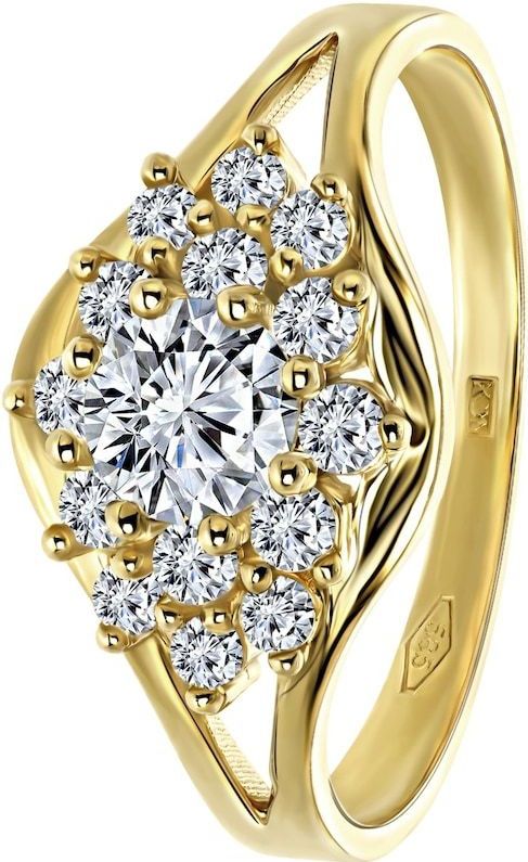 Lucardi Dames Ring - Zirkonia - 14 Karaat Geelgoud