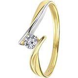 Lucardi Dames Ring met zirkonia - Ring - Cadeau - 14 Karaat Goud - Geelgoud en Witgoud