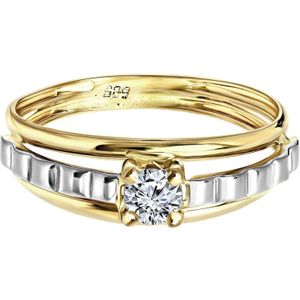 Lucardi Dames Ring met zirkonia - Ring - Cadeau voor vrouwen - 14 Karaat Goud - Geelgoud en Witgoud