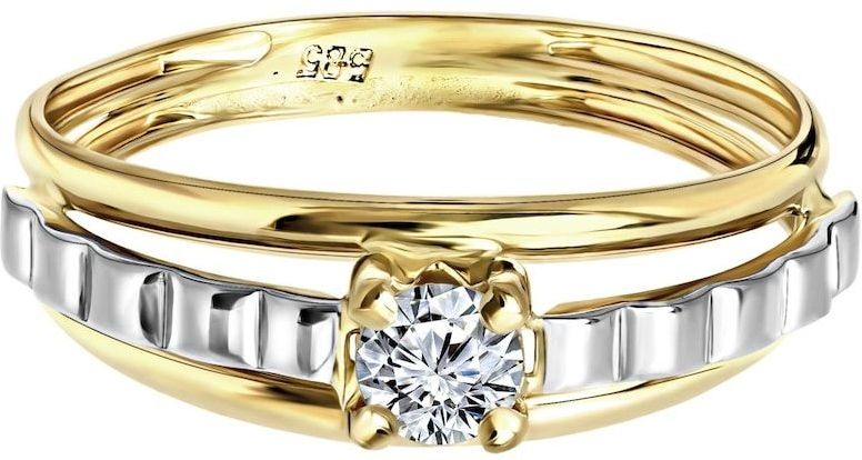 Lucardi - Dames Ring - Geelgoud en Witgoud - 14 Karaat Goud - Zirkonia