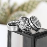Lucardi Heren Ring met zwarte accenten Ring Staal Zilverkleurig