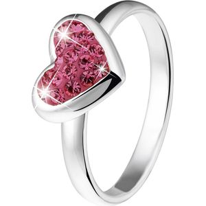 Lucardi Meisjes Kinder ring met plating - Hart - Kristal - Cadeau - Echt Zilver - Zilverkleurig
