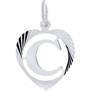 Zilveren hanger alfabet in hart facet