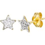 Lucardi Meisjes Oorknop - Ster - Kristal - Cadeau - 14 Karaat Goud - Geelgoud