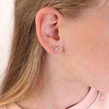 Lucardi Meisjes Oorknop - Dier - Zirkonia - Cadeau - 14 Karaat Goud - Geelgoud