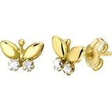 Lucardi Meisjes Oorknop - Dier - Zirkonia - Cadeau - 14 Karaat Goud - Geelgoud