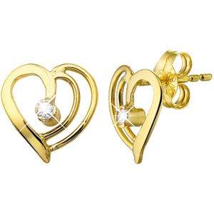 Lucardi Dames Oorbellen Hart met Diamant 0,03CT - Oorbellen - Cadeau - 14 Karaat Goud - Geelgoud