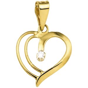 Lucardi Dames Hanger - 14 Karaat Geelgoud - Hart met Diamant