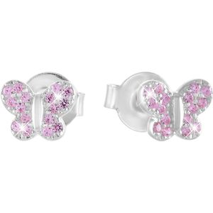 Lucardi Meisjes Oorknop met plating - Dier - Zirkonia - Cadeau - Echt Zilver - Zilverkleurig
