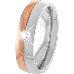 Gerecycled stalen/rose ring met witte zirkonia