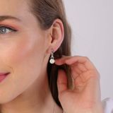 Lucardi Dames Oorbellen Kristal Wit Opaal - Oorbellen - Cadeau - Echt Zilver - Zilverkleurig