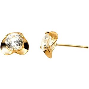 Lucardi Dames Oorbellen Bloem met Zirkonia - Oorbellen - Cadeau - 14 Karaat Goud - Geelgoud