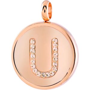 Lucardi Dames Gerecycled just.d stalen hanger roseplated letter kristal - Hanger - Staal - Rosékleurig